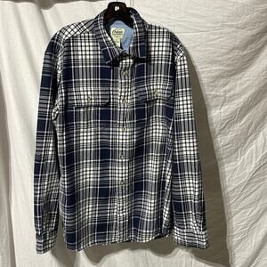 Orton Brothers L navy white plaid oversized button down long sleeve shirt euc
